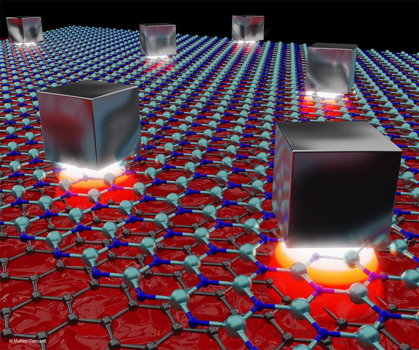 Graphene and metallic cubes enable the smallest cavities to date for infrared light - artistic impression. 