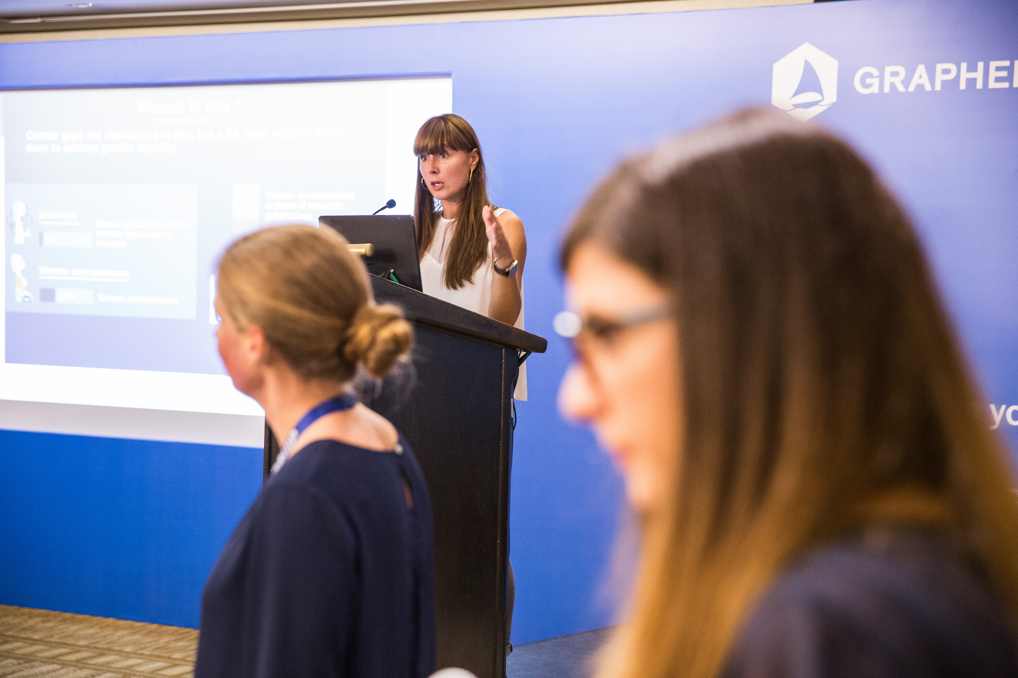 Emilie Klecha speaking at the Graphene Week 2017 Women In Graphene session
